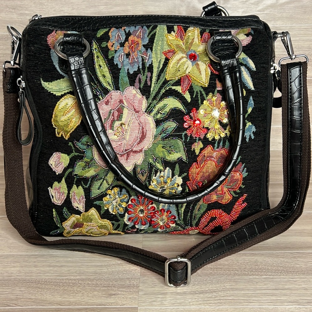 Mellow World Flower Garden Hand Beaded Tapestry Purse-Crossbody